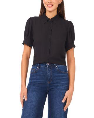Puffed Sleeve Scalloped Edge Blouse by CECE