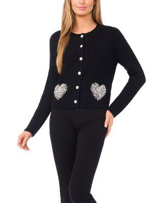 Rhinestone Heart Pocket Cardigan by CECE