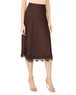 Satin Lace Trim Midi Skirt by CECE