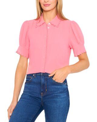 Scalloped Button Front Blouse by CECE