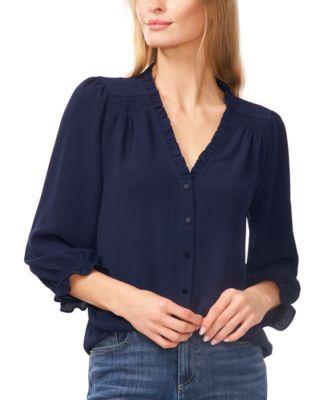 Women's Ruffled Button-Front 3/4-Sleeve Blouse by CECE Women's Ruffled Button-Front 3/4-Sleeve Blouse by CECE