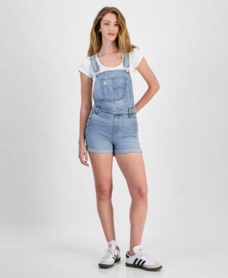 Juniors' Roll-Cuff Denim Short Overalls by CELEBRITY PINK