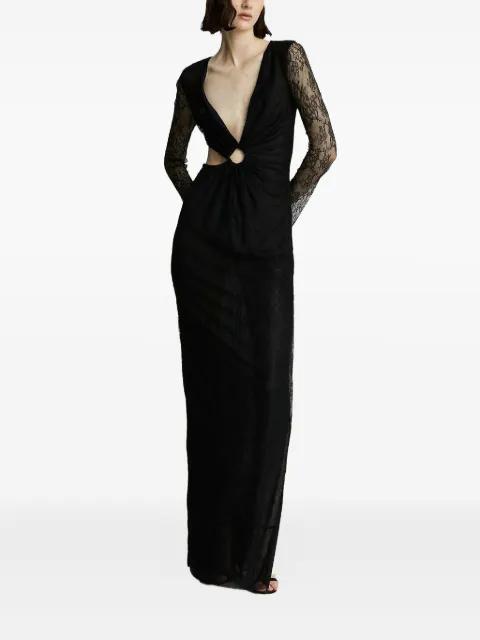 lace-paneled ring-detail maxi evening dress by CELESTE