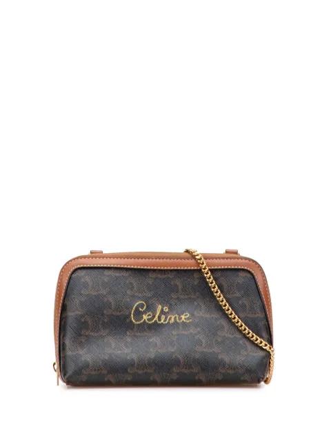 2020 Triomphe Coated Canvas Embroidered Logo Clutch On Chain crossbody bag by CELINE 