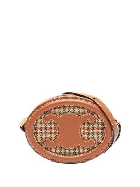 2022 Small Houndstooth Canvas and Calfskin Cuir Triomphe Oval crossbody bag by CELINE 