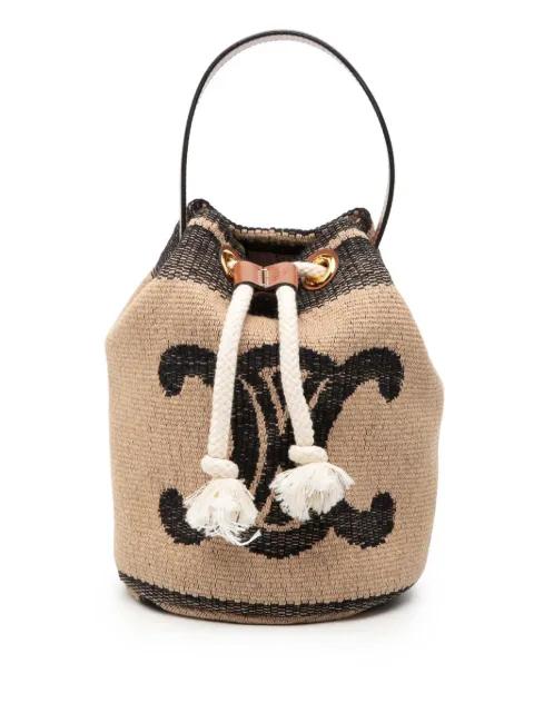 2022 Small Triomphe Raffia Drawstring bucket bag by CELINE 