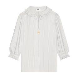 Blouse with frilled claudine collar in striped silk by CELINE
