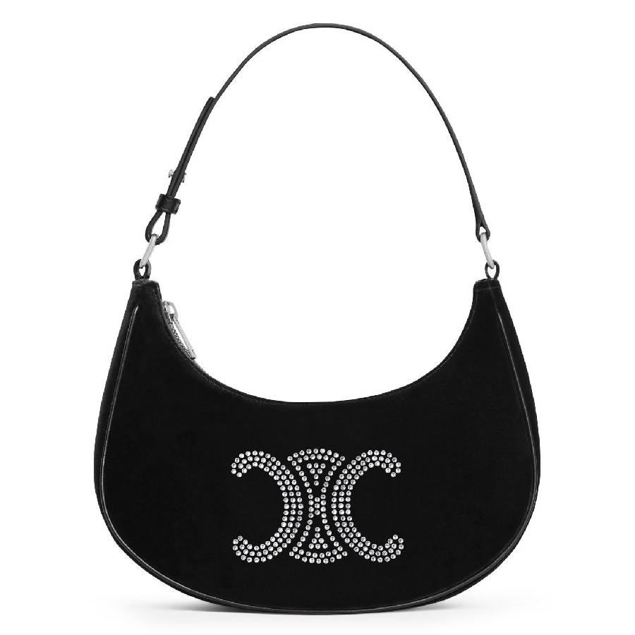 Celine Ava Triomphe Strass Velvet Shoulder Bag by CELINE