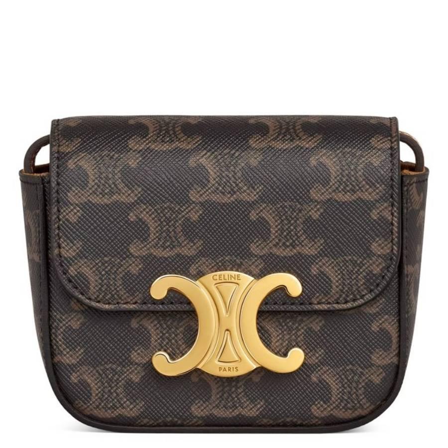 Celine Triomphe Canvas and Calfskin Mini Claude Bag by CELINE