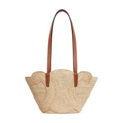 Celine classic panier small braided Triomphe in raffia and calfskin by CELINE