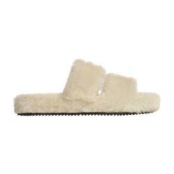 Celine fur triomphe open slide in shearling slides by CELINE
