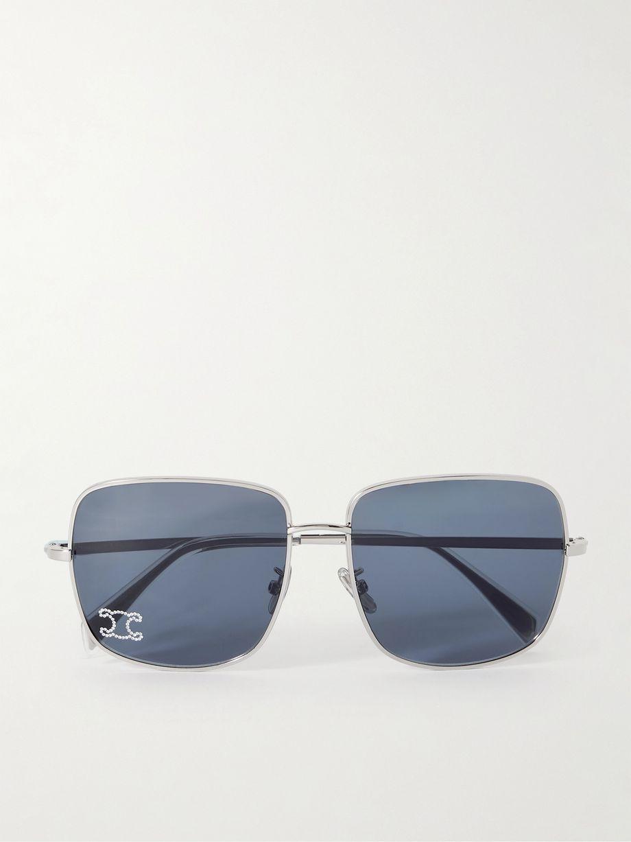 Triomphe crystal-embellished square-frame silver-tone sunglasses by CELINE EYEWEAR