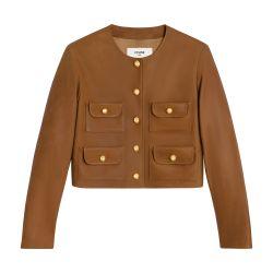 Jacket with pure collar in patina finish suede by CELINE