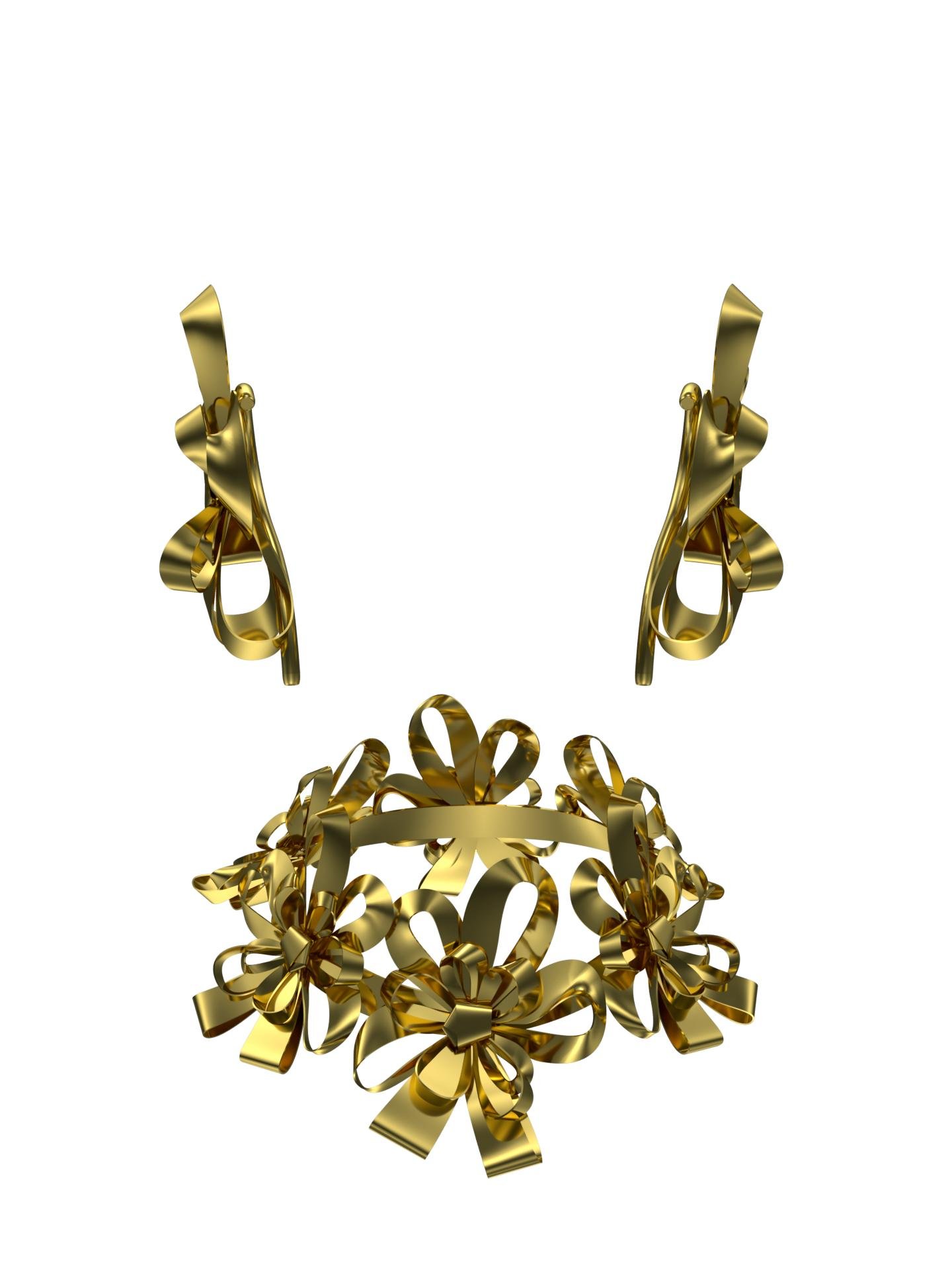 Golden Ribbon Flower Clips & Necklace by CELINE KWAN