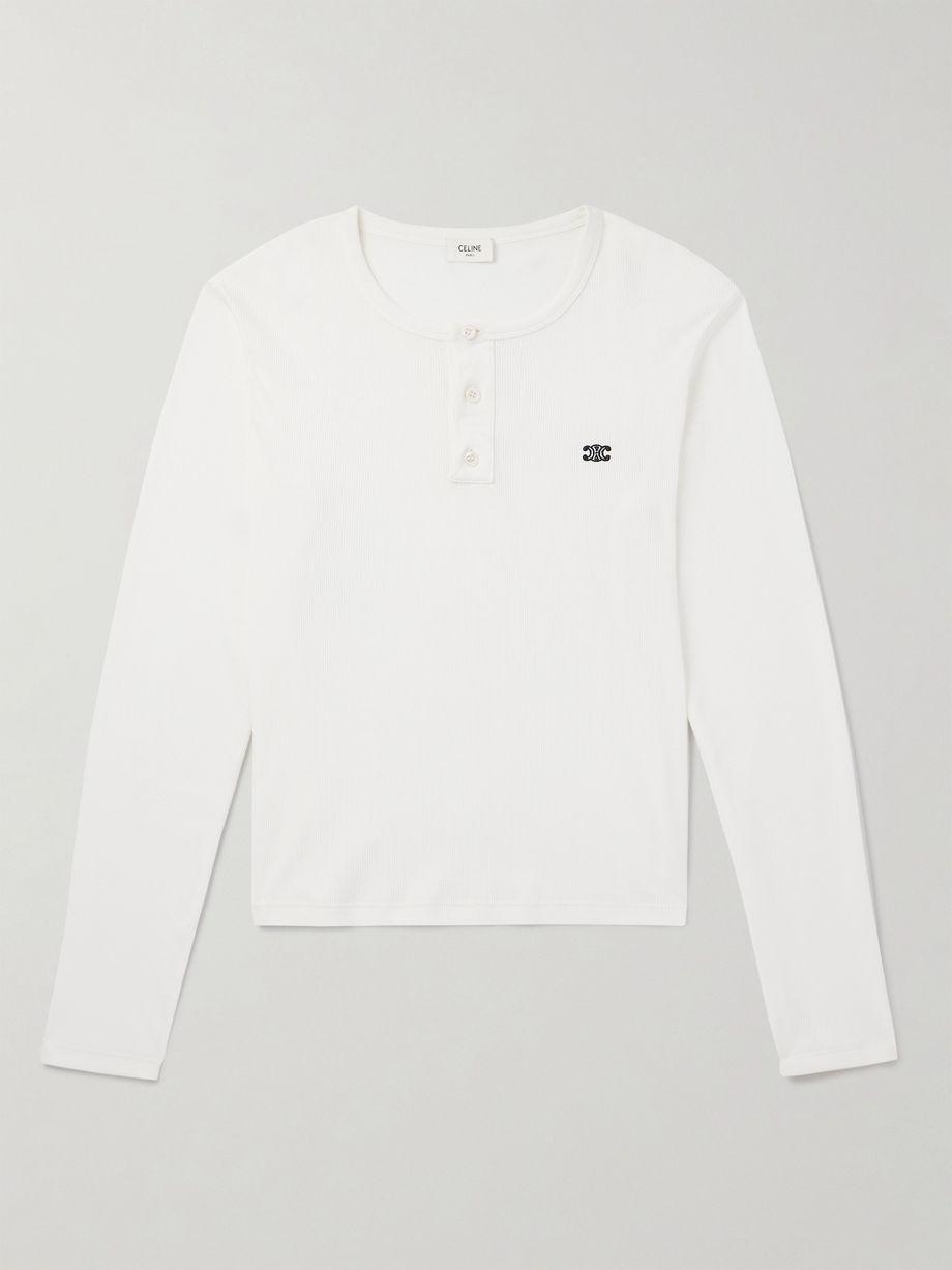 Logo-Embroidered Ribbed Cotton-Jersey Henley T-Shirt by CELINE
