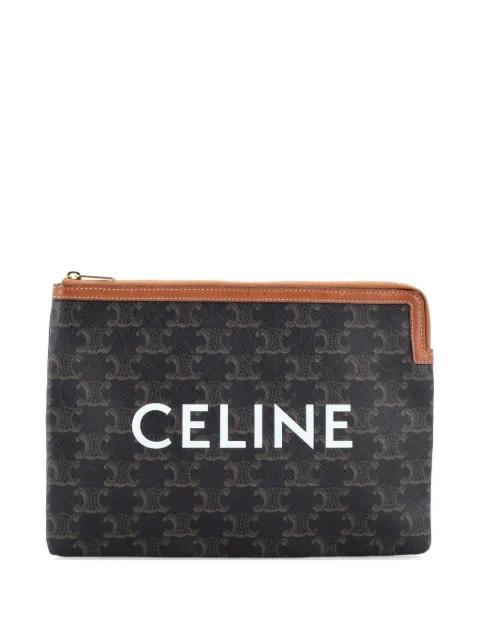 Logo Zip Wristlet Pouch Triomphe Coated Canvas Small clutch bag by CELINE 