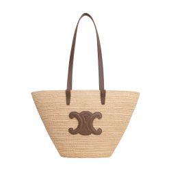 Medium supple panier in raffia and calfskin by CELINE