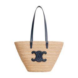 Medium supple panier in raffia and calfskin by CELINE