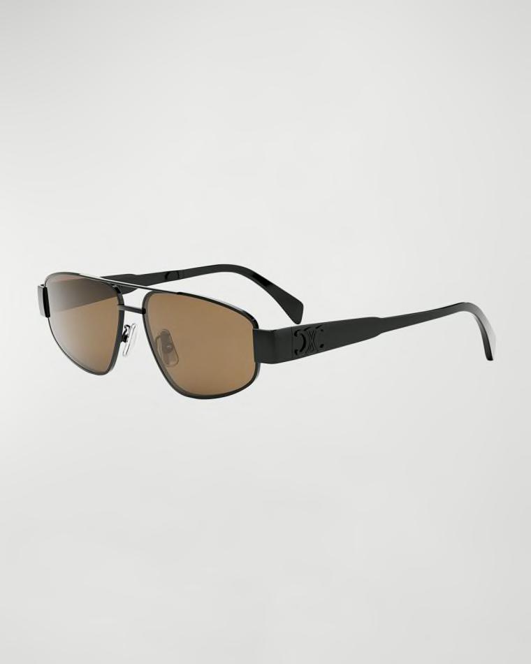 Men's Triomphe Pilot Metal Sunglasses by CELINE