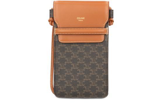 Phone pouch with flap in Triomphe canvas and lambskin by CELINE