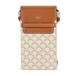 Phone pouch with flap in Triomphe canvas and lambskin by CELINE