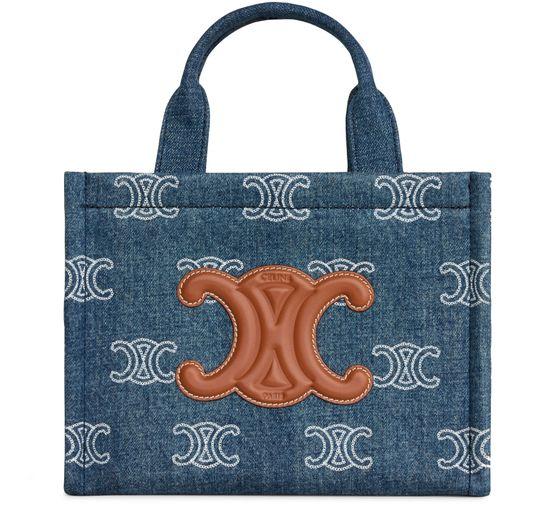 Small cabas Thais in denim with Triomphe all-over  embroidery and calfskin by CELINE