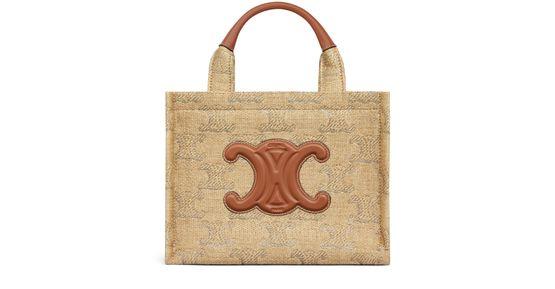 Small cabas Thais in raffia effect textile with Triomphe jacquard by CELINE