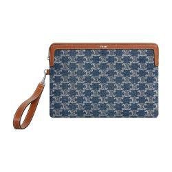 Small pouch with strap in denim with Triomphe all-over by CELINE