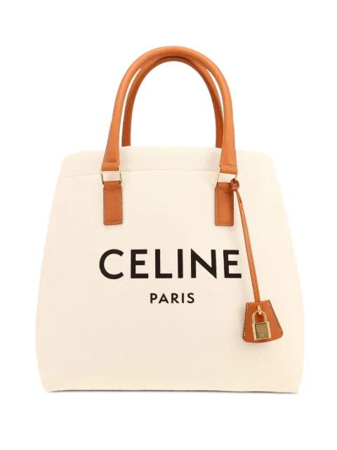 logo-print leather-trimmed tote bag by CELINE 