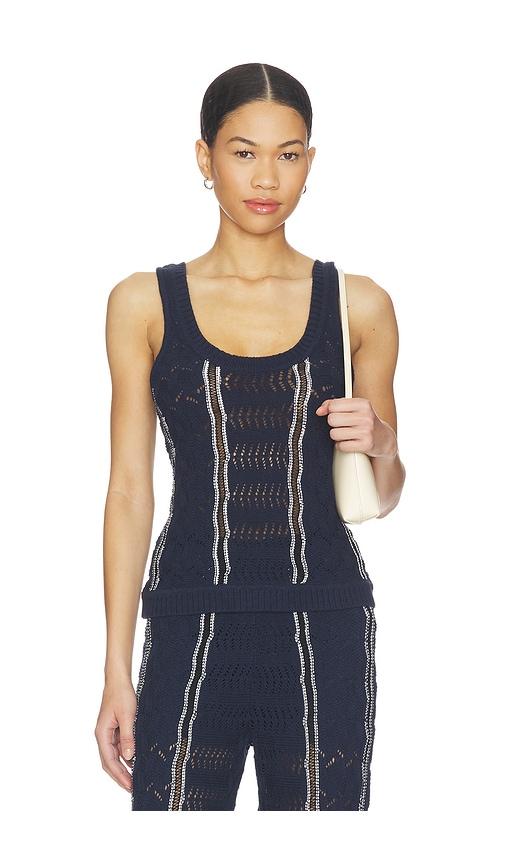 Central Park West Amber Squiggle Stitch Tank in Navy by CENTRAL PARK WEST