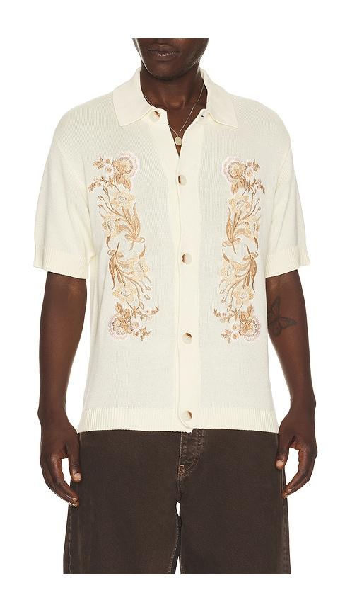 Central Park West Anderson Embroidered Camp Shirt in Cream by CENTRAL PARK WEST