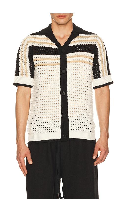 Central Park West Anderson Striped Crochet Button Down Shirt in Cream by CENTRAL PARK WEST