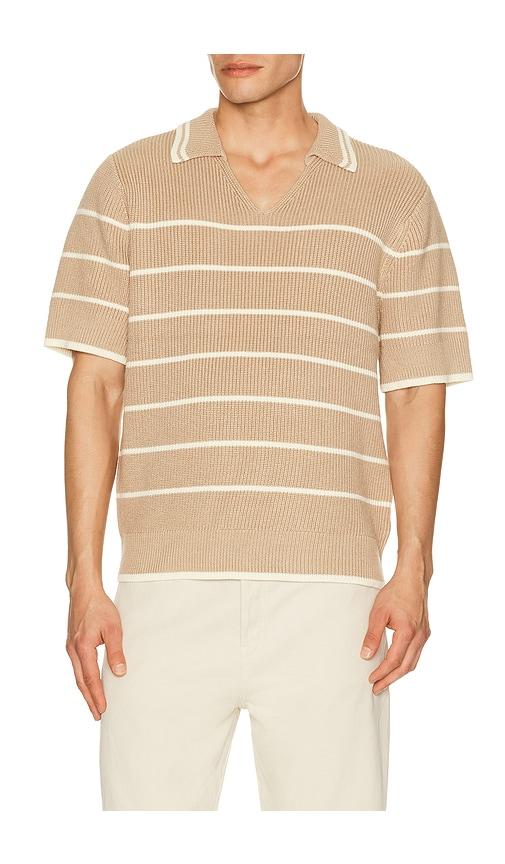 Central Park West Bradley French Stripe Short Sleeve Polo in Brown by CENTRAL PARK WEST