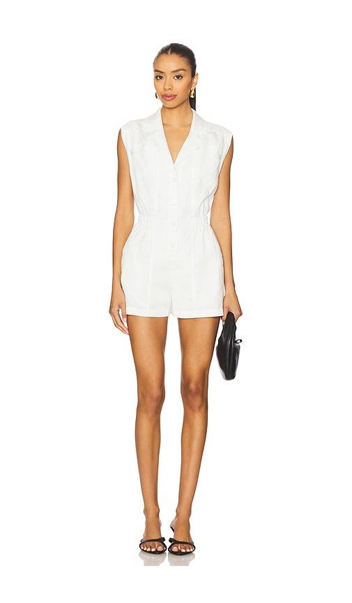Central Park West Celine Tencel Elastic Waist Romper in White by CENTRAL PARK WEST