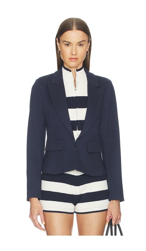 Central Park West Chelsea Rugby Stripe Sweater Dickey Jacket in Navy by CENTRAL PARK WEST