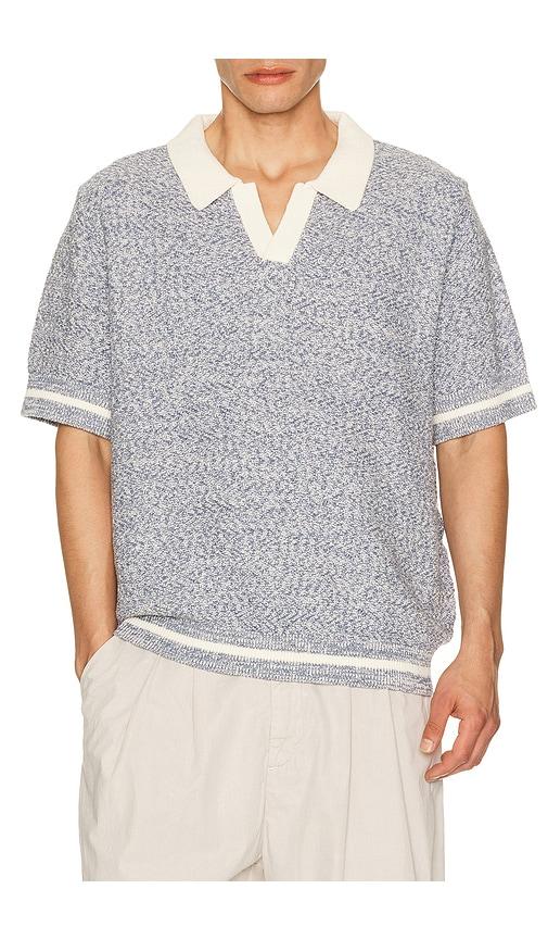 Central Park West Chevron Stitch Polo in Blue by CENTRAL PARK WEST