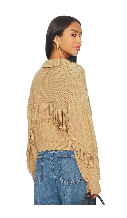 Central Park West Elyse Cabled Fringe Sweater Cardigan in Brown by CENTRAL PARK WEST