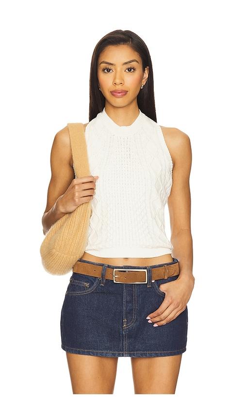 Central Park West Junie Cabled Halter Top in White by CENTRAL PARK WEST