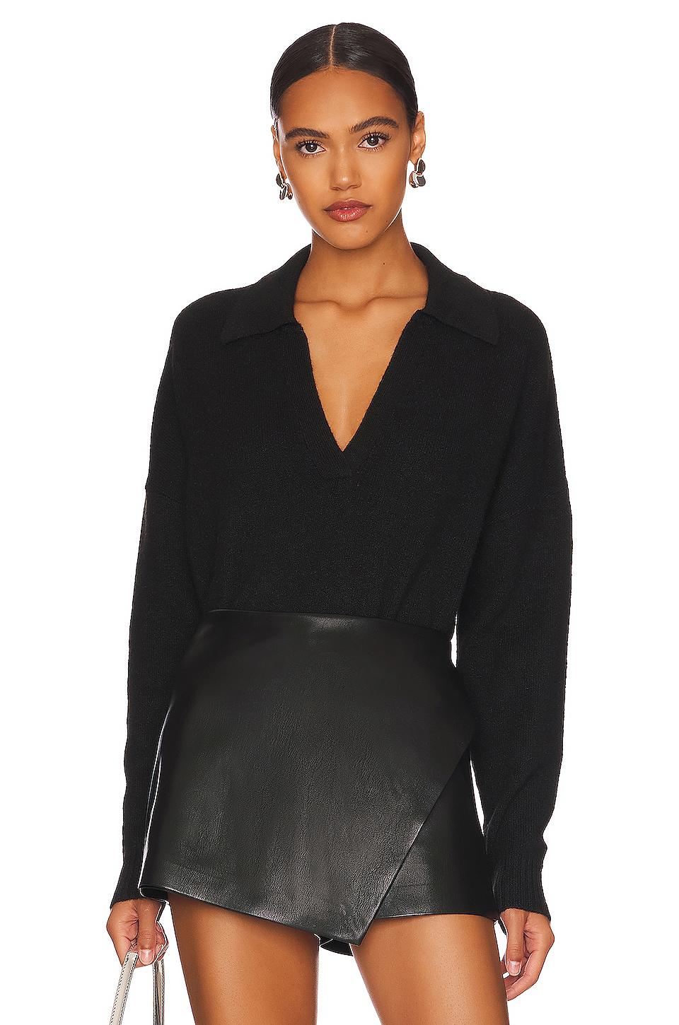 Central Park West Marti Polo Sweater in Black by CENTRAL PARK WEST