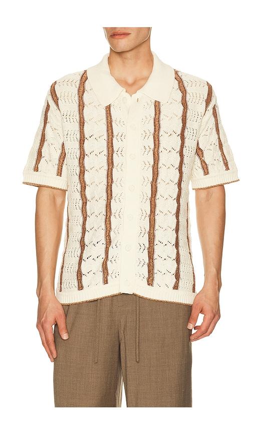 Central Park West Novelty Stitch Button Down Shirt in Brown by CENTRAL PARK WEST