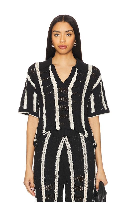 Central Park West Novelty Stitch Polo in Black by CENTRAL PARK WEST
