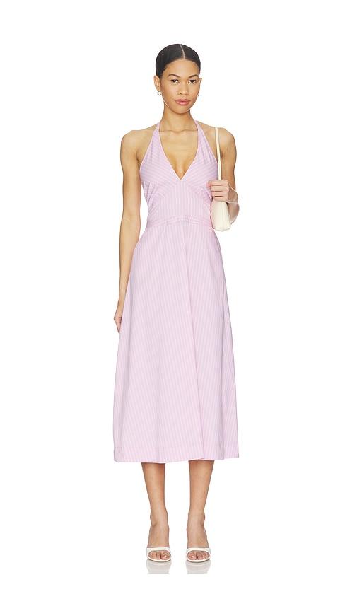 Central Park West Ora Poplin Stripe Halter Dress in Pink by CENTRAL PARK WEST