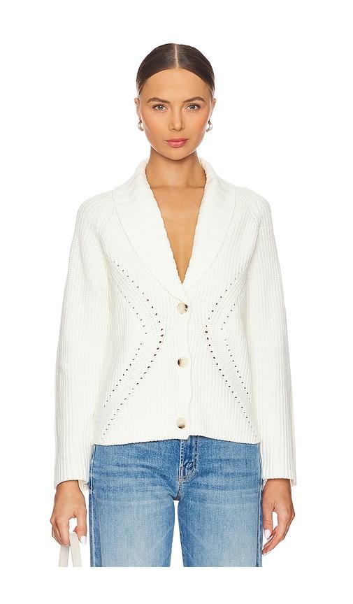 Central Park West Rosette Engineered Pointelle Jacket in White by CENTRAL PARK WEST