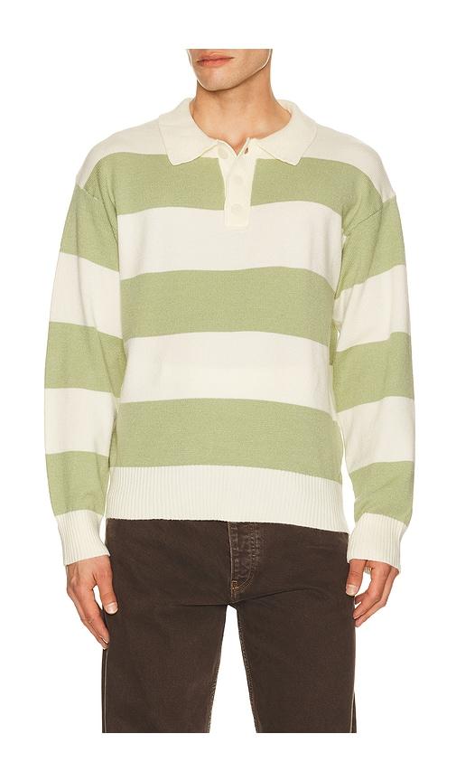 Central Park West Theo Striped Rugby Sweater in Green by CENTRAL PARK WEST