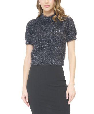 Women's Colette Eyelash Lurex Cap Sleeve Crew Tops by CENTRAL PARK WEST