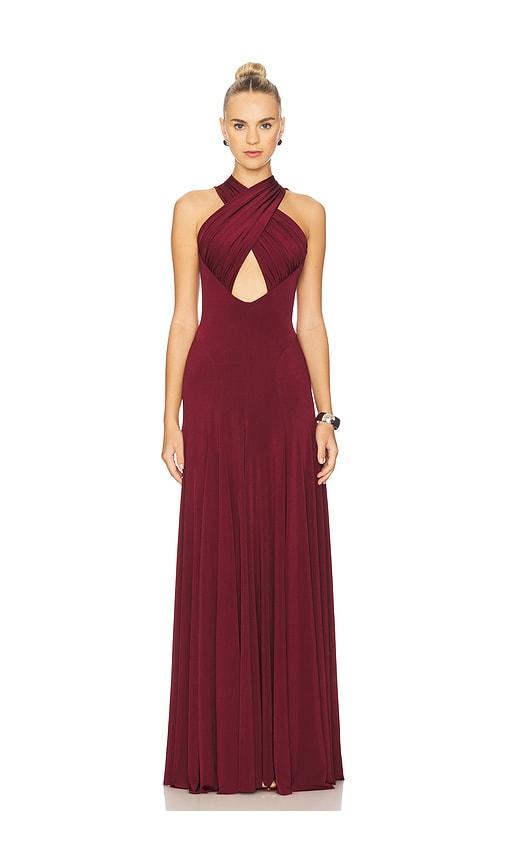 Ceren Ocak Draped Jersey Dress in Burgundy by CEREN OCAK