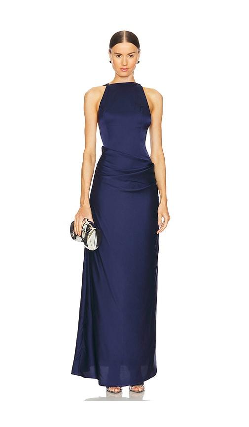 Ceren Ocak Satin Dress in Navy by CEREN OCAK