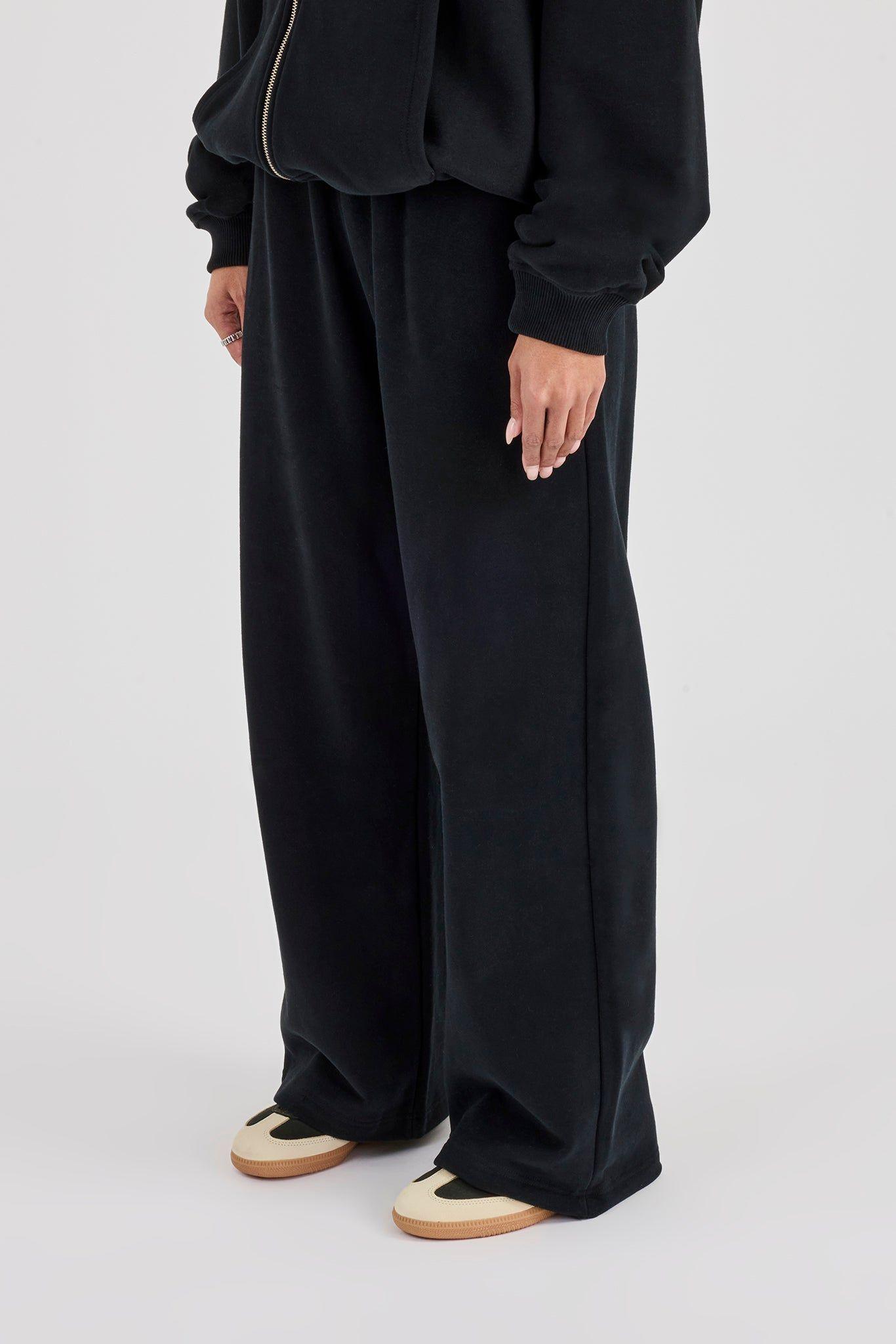 C Embroidered Wide Leg Jogger - Black by CERNUCCI