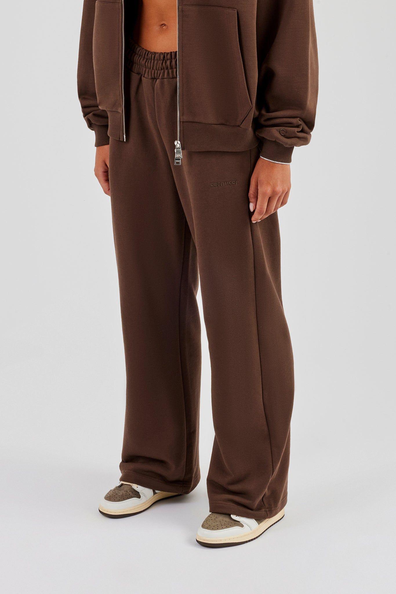 C Wide Leg Jogger - Chocolate by CERNUCCI
