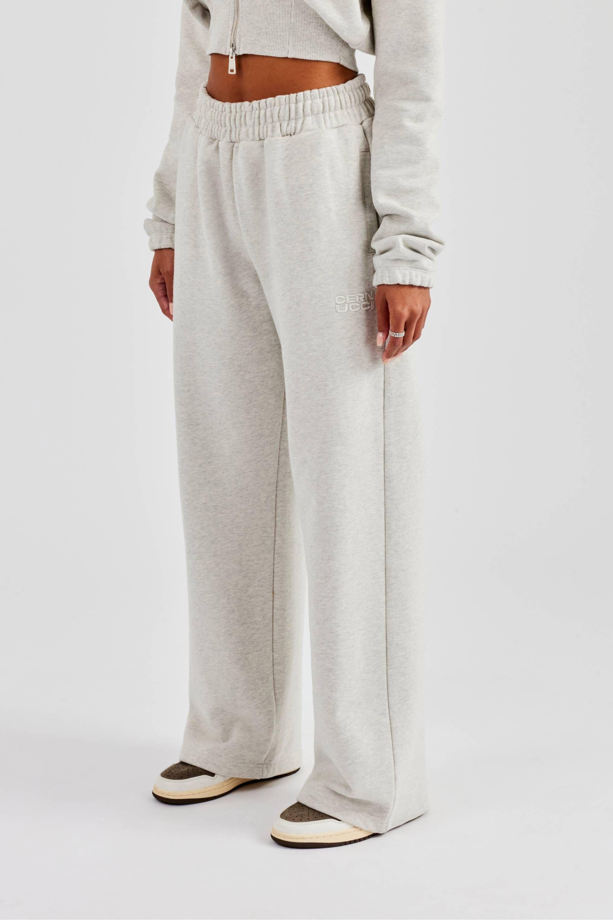 Embroidered C Wide Leg Jogger - Ash Grey by CERNUCCI